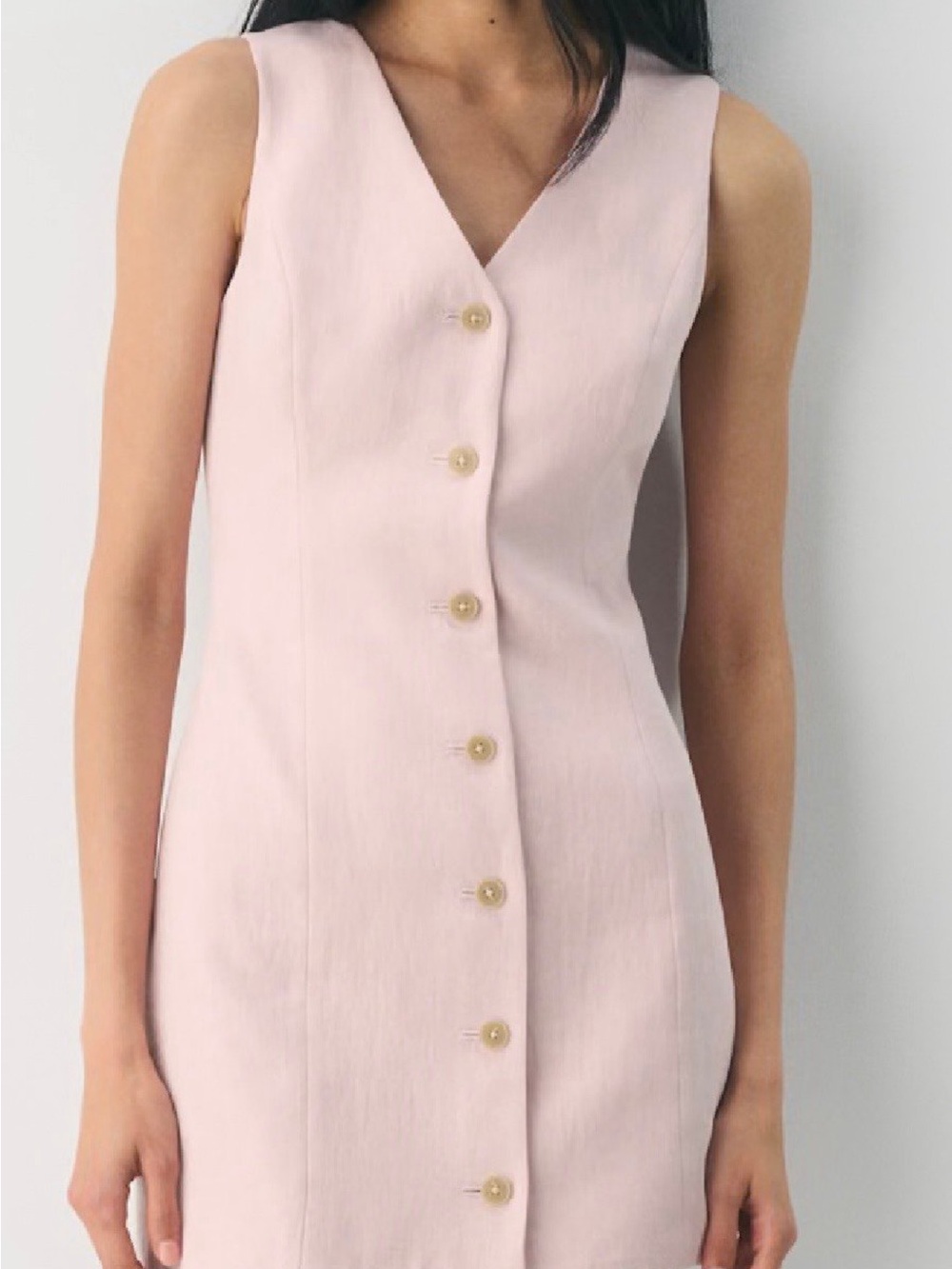 Aritzia Pale Pink Sleeveless V-Neck Button-Front Mini Dress